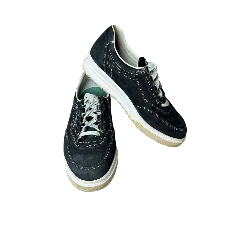 Memphisto Women's Sneaker Black Leather Suede Feel Size 7.5 Walking Shoe